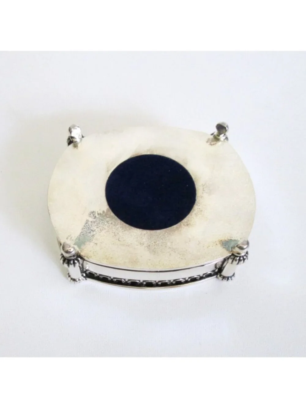 Silver Plated Footed Jewelry Box With Lid Velvet Lined Baroque Style 4 x 4 1/2